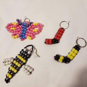 Four beaded keychains